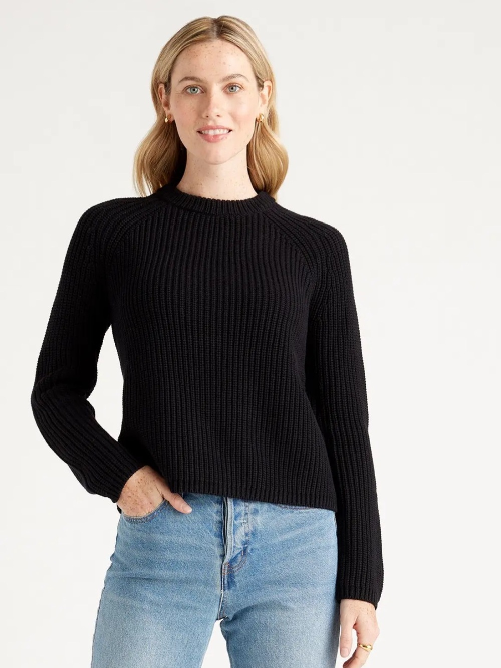 Quince Organic Cotton Fisherman Rib Knit Sweater Navy Small